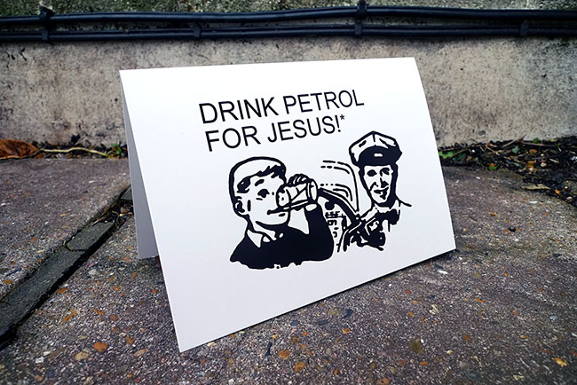 Drink Petrol for Jesus card